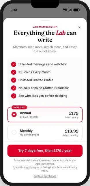 Dating Lab membership paywall